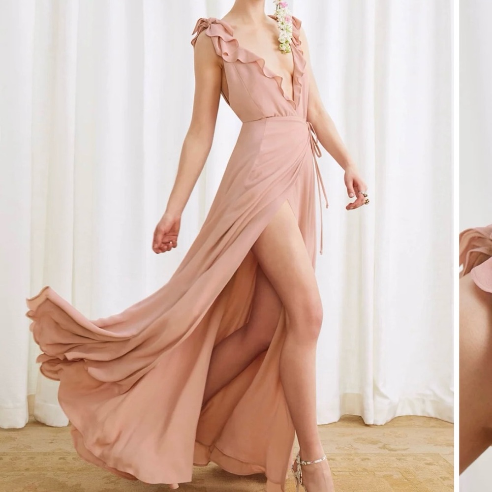 Reformation Blush Pink Ruffled Wrap Maxi Dress